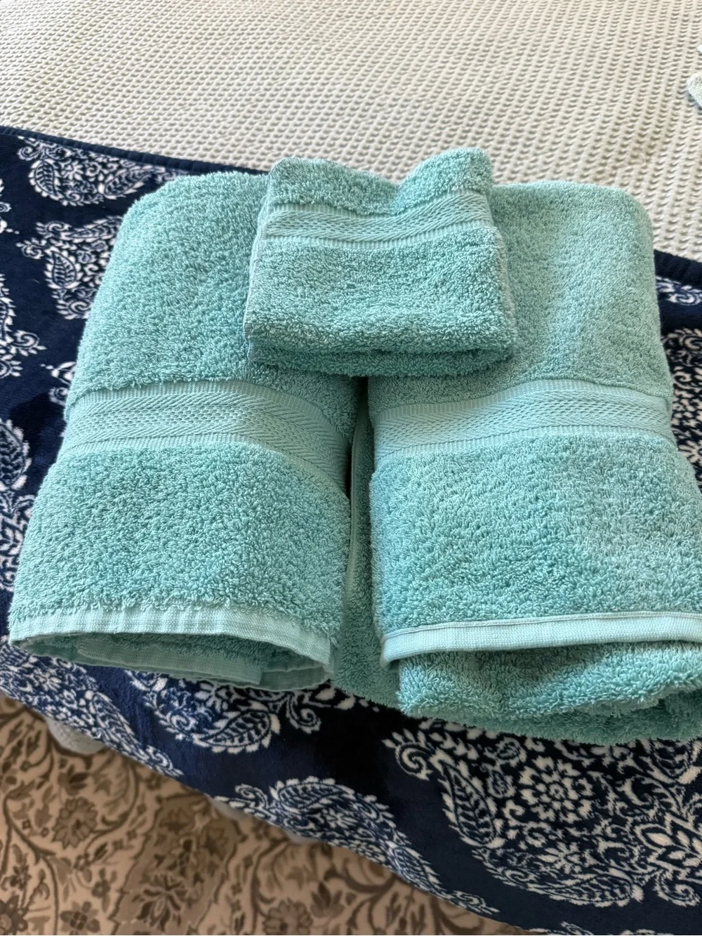 Aqua Cotton Bath Towels and one wash cloth
